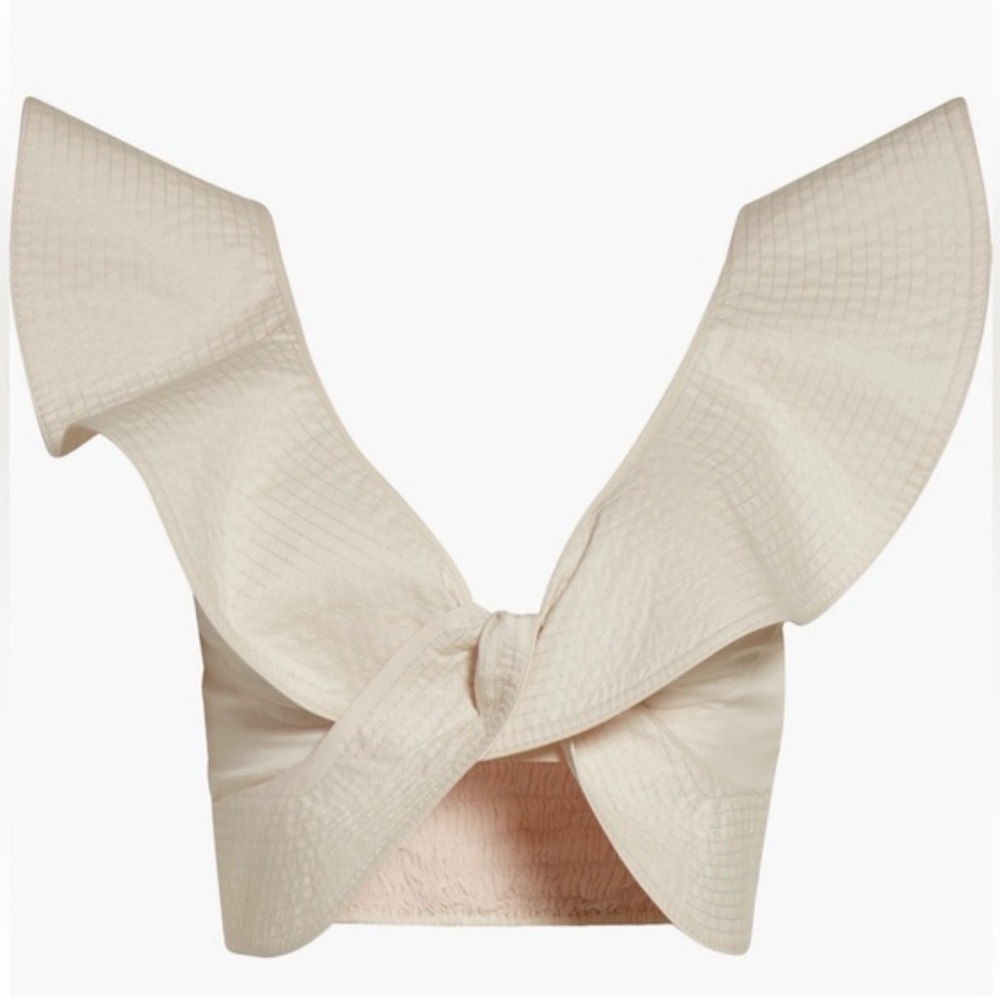 Johanna Ortiz Chic Monochromatic Cream Ruffle Coconut Sugar Crop Top size 8 $450 - Picture 3 of 15